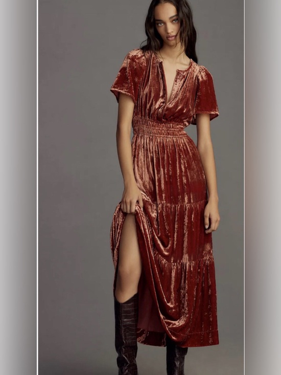 Anthropologie Dresses & Skirts - Anthropologie The Sumerset Velvet Edition Tiered Smock Auburn Size M